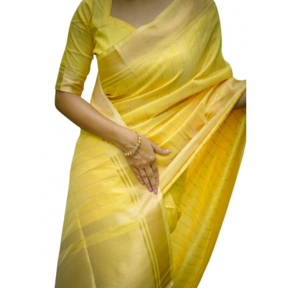 Seduva Women's Faux_Banarasi Lining Pattern Saree With Unstitched Blouse 5.5Mtr (Yellow)