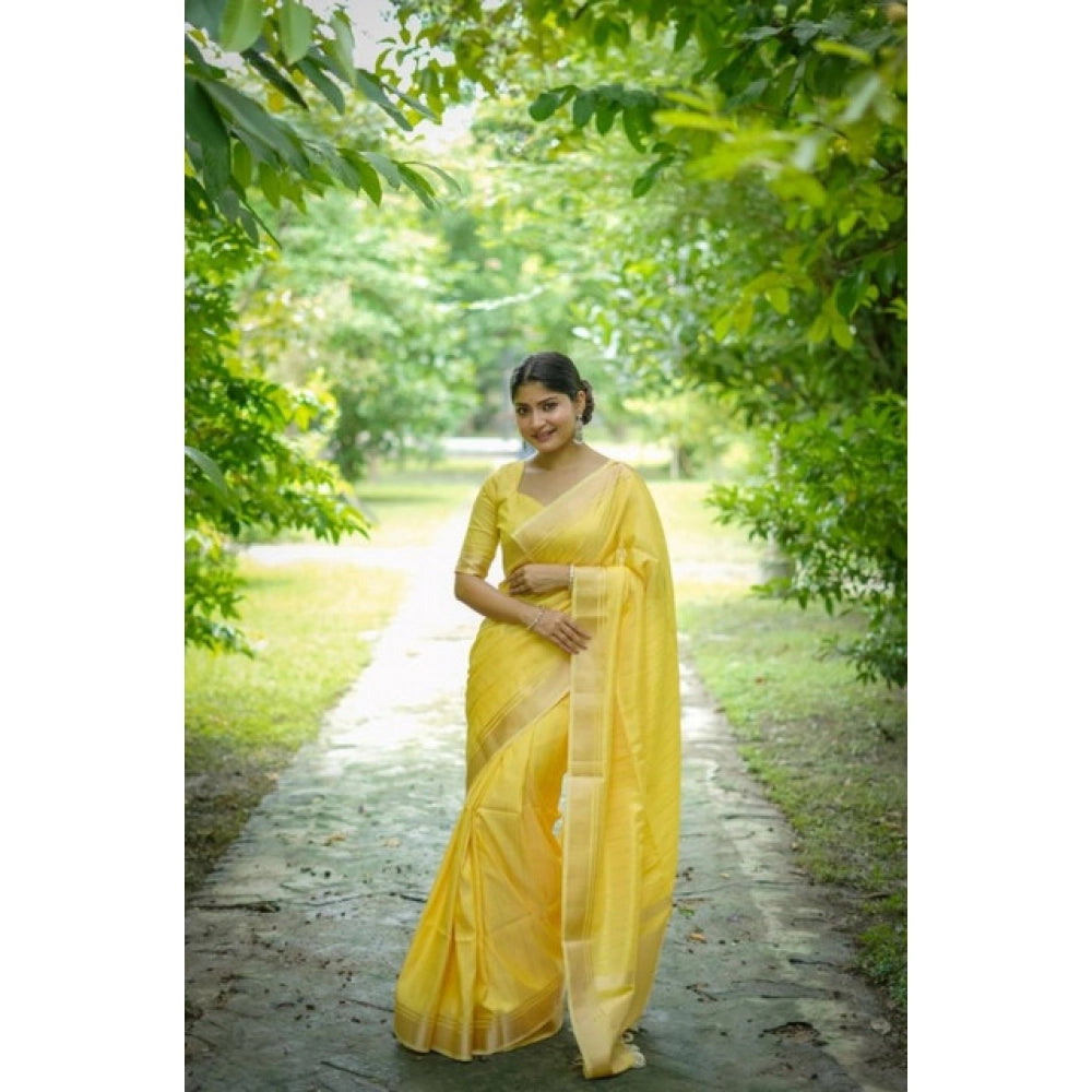 Seduva Women's Faux_Banarasi Lining Pattern Saree With Unstitched Blouse 5.5Mtr (Yellow)
