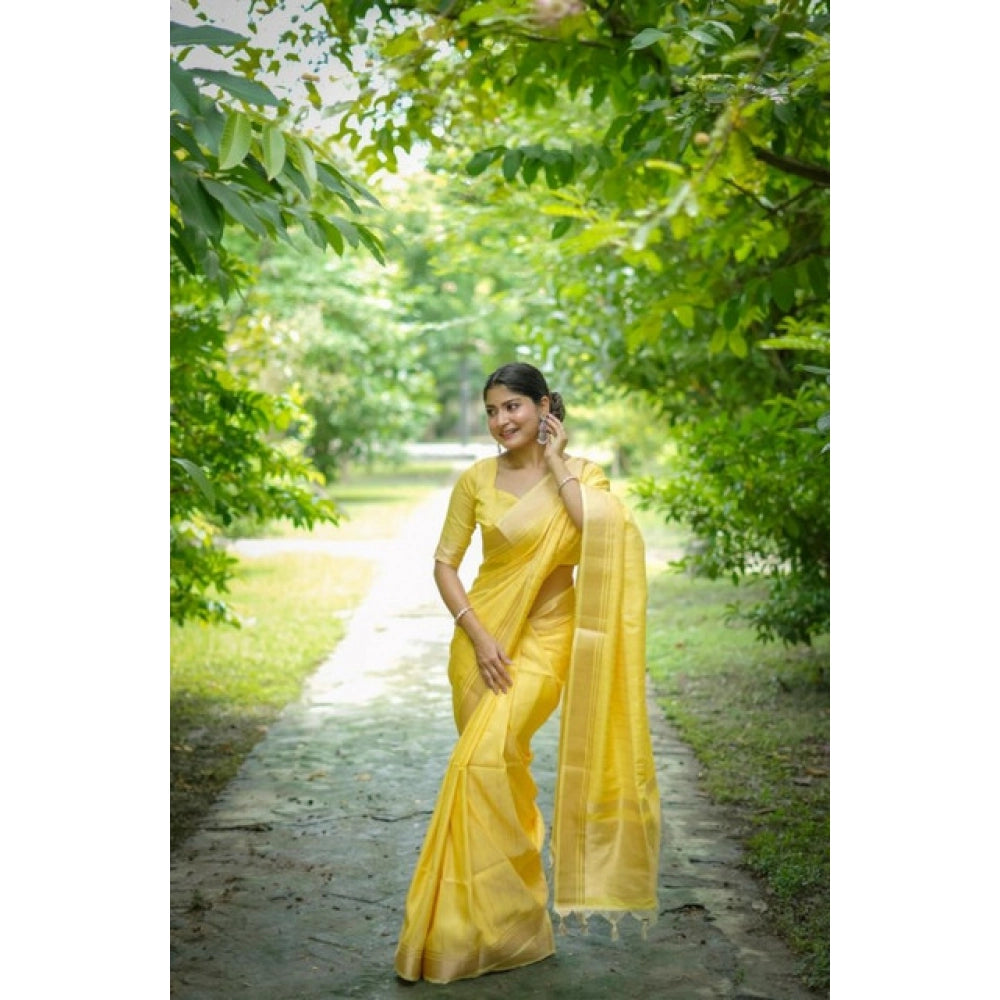 Seduva Women's Faux_Banarasi Lining Pattern Saree With Unstitched Blouse 5.5Mtr (Yellow)