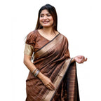 Seduva Women's Faux_Banarasi Lining Pattern Saree With Unstitched Blouse 5.5Mtr (Light_Brown)