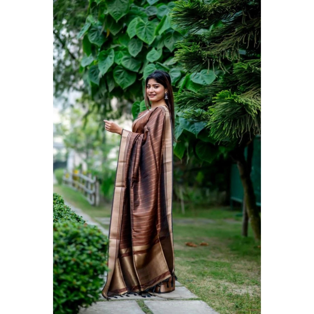 Seduva Women's Faux_Banarasi Lining Pattern Saree With Unstitched Blouse 5.5Mtr (Light_Brown)