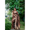 Seduva Women's Faux_Banarasi Lining Pattern Saree With Unstitched Blouse 5.5Mtr (Light_Brown)