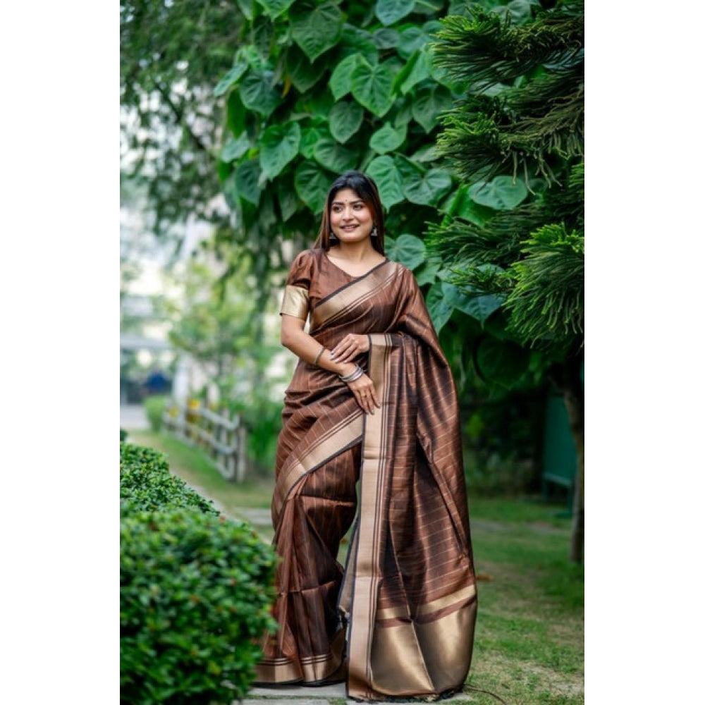 Seduva Women's Faux_Banarasi Lining Pattern Saree With Unstitched Blouse 5.5Mtr (Light_Brown)