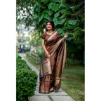 Seduva Women's Faux_Banarasi Lining Pattern Saree With Unstitched Blouse 5.5Mtr (Light_Brown)