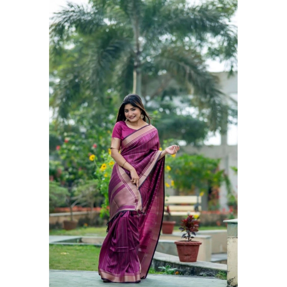 Seduva Women's Faux_Banarasi Lining Pattern Saree With Unstitched Blouse 5.5Mtr (Magenta)