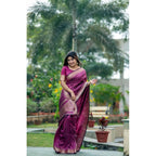 Seduva Women's Faux_Banarasi Lining Pattern Saree With Unstitched Blouse 5.5Mtr (Magenta)