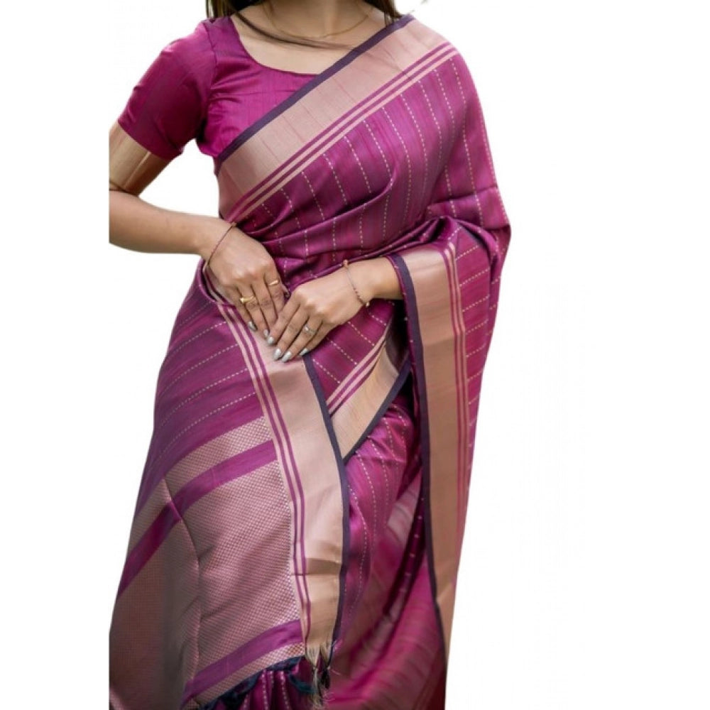 Seduva Women's Faux_Banarasi Lining Pattern Saree With Unstitched Blouse 5.5Mtr (Magenta)