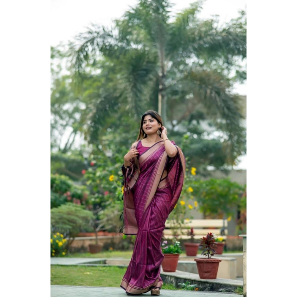 Seduva Women's Faux_Banarasi Lining Pattern Saree With Unstitched Blouse 5.5Mtr (Magenta)