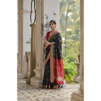 Seduva Women's Silk_Blend Ethnic Ikat Pattern Saree With Unstitched Blouse 5.5Mtr (Black)