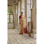 Seduva Women's Silk_Blend Ethnic Ikat Pattern Saree With Unstitched Blouse 5.5Mtr (Cream)