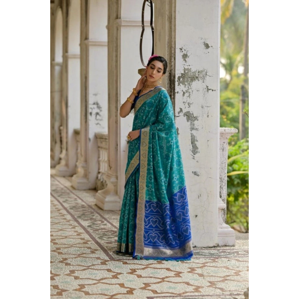 Seduva Women's Silk_Blend Ethnic Ikat Pattern Saree With Unstitched Blouse 5.5Mtr (Teal)