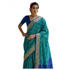 Seduva Women's Silk_Blend Ethnic Ikat Pattern Saree With Unstitched Blouse 5.5Mtr (Teal)