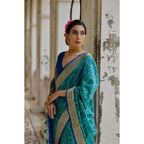 Seduva Women's Silk_Blend Ethnic Ikat Pattern Saree With Unstitched Blouse 5.5Mtr (Teal)