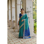 Seduva Women's Silk_Blend Ethnic Ikat Pattern Saree With Unstitched Blouse 5.5Mtr (Teal)