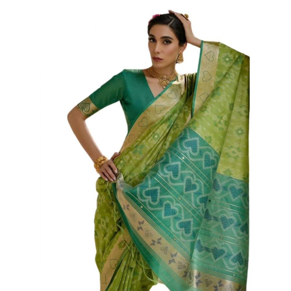 Seduva Women's Silk_Blend Ethnic Ikat Pattern Saree With Unstitched Blouse 5.5Mtr (Light_Green)