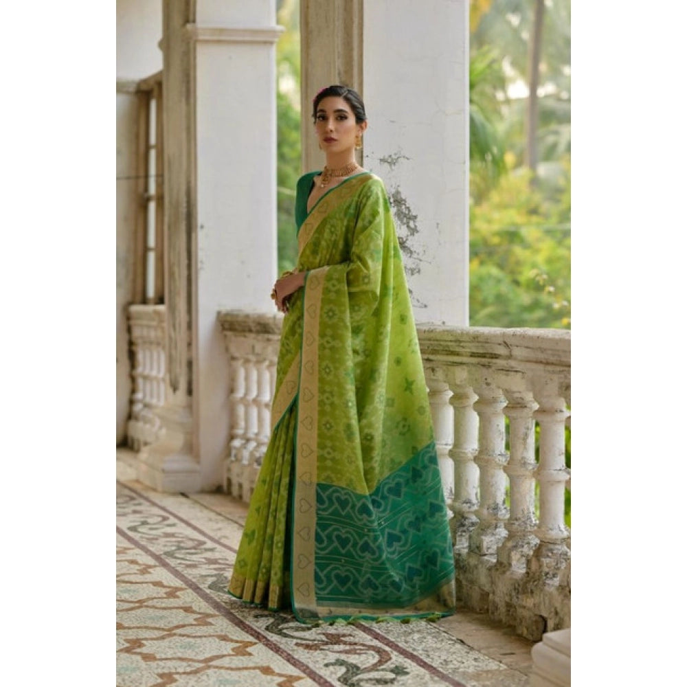 Seduva Women's Silk_Blend Ethnic Ikat Pattern Saree With Unstitched Blouse 5.5Mtr (Light_Green)