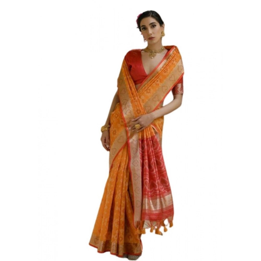 Seduva Women's Silk_Blend Ethnic Ikat Pattern Saree With Unstitched Blouse 5.5Mtr (Mustard)