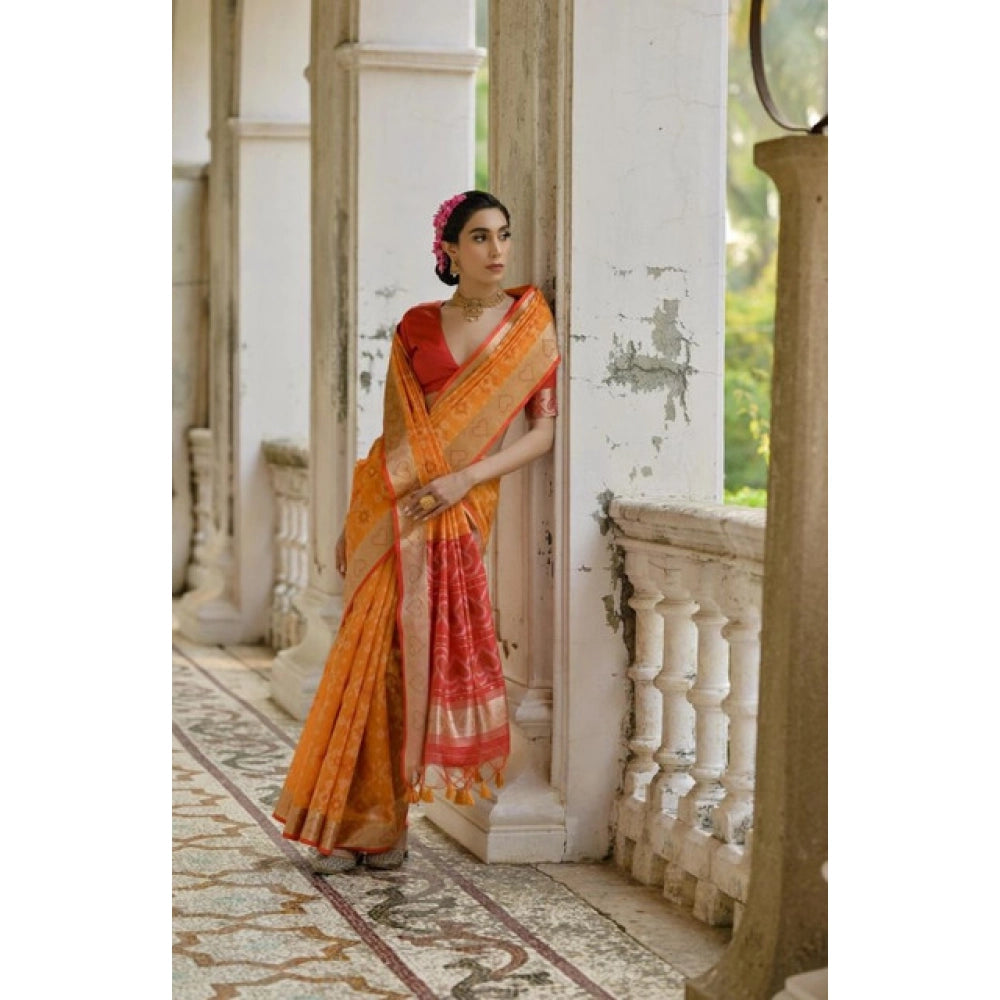 Seduva Women's Silk_Blend Ethnic Ikat Pattern Saree With Unstitched Blouse 5.5Mtr (Mustard)