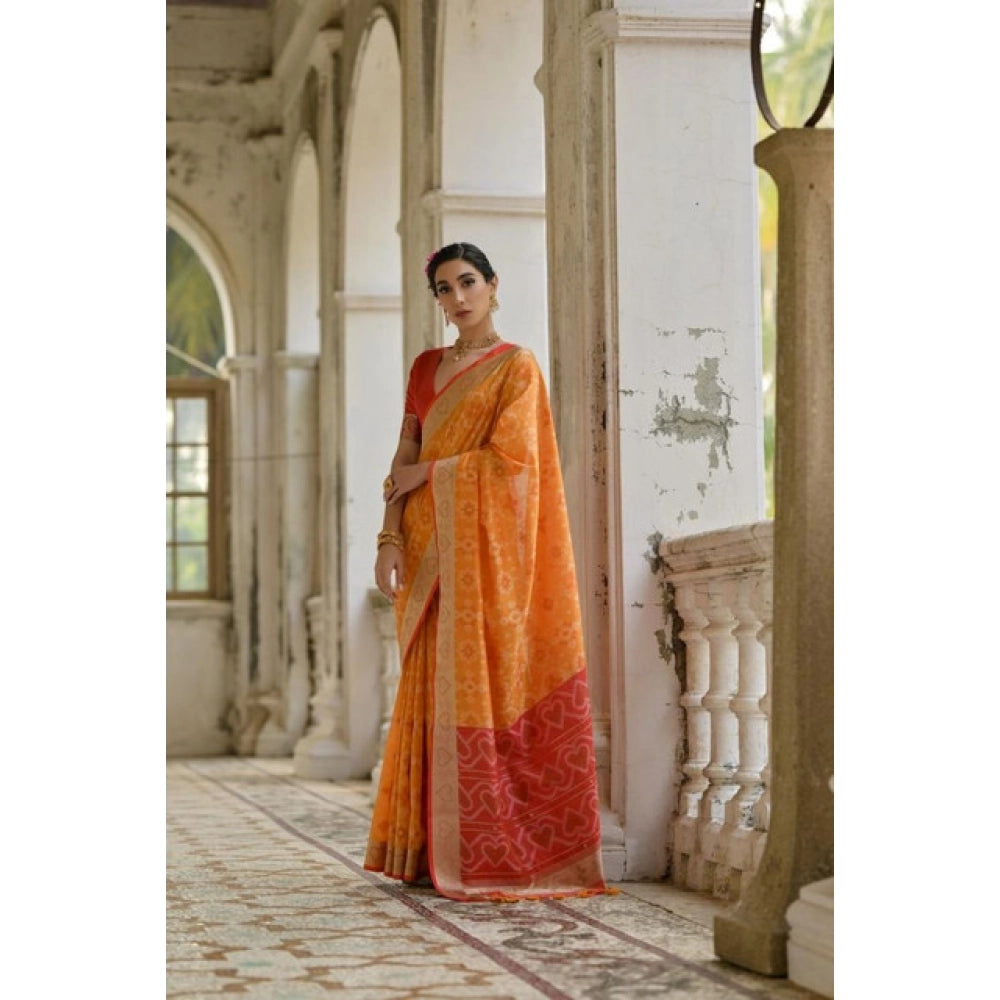 Seduva Women's Silk_Blend Ethnic Ikat Pattern Saree With Unstitched Blouse 5.5Mtr (Mustard)