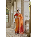 Seduva Women's Silk_Blend Ethnic Ikat Pattern Saree With Unstitched Blouse 5.5Mtr (Mustard)