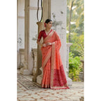 Seduva Women's Silk_Blend Ethnic Ikat Pattern Saree With Unstitched Blouse 5.5Mtr (Orange)