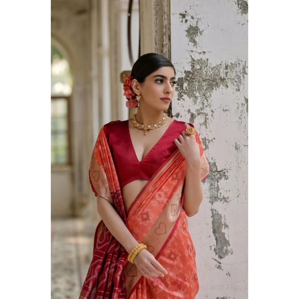 Seduva Women's Silk_Blend Ethnic Ikat Pattern Saree With Unstitched Blouse 5.5Mtr (Orange)