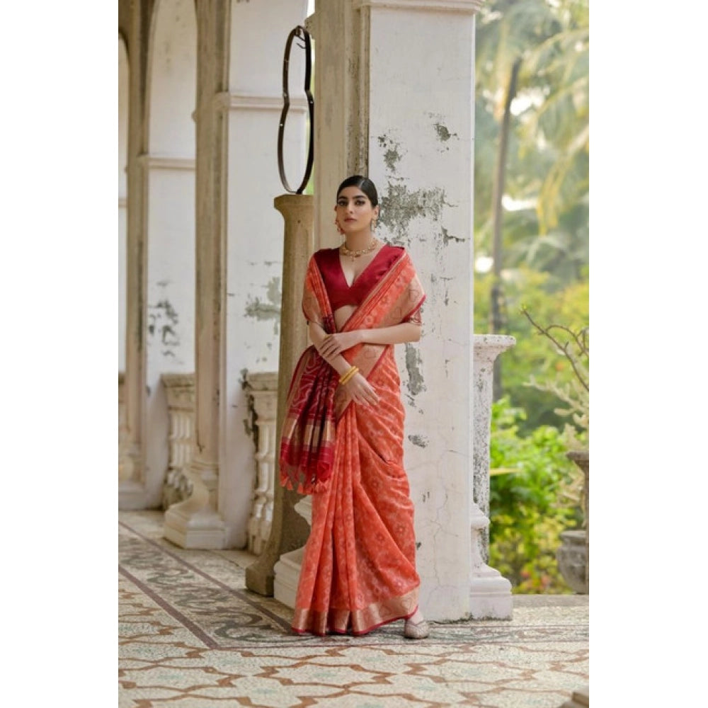 Seduva Women's Silk_Blend Ethnic Ikat Pattern Saree With Unstitched Blouse 5.5Mtr (Orange)
