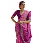 Seduva Women's Silk_Blend Ethnic Ikat Pattern Saree With Unstitched Blouse 5.5Mtr (Pink)