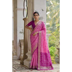Seduva Women's Silk_Blend Ethnic Ikat Pattern Saree With Unstitched Blouse 5.5Mtr (Pink)