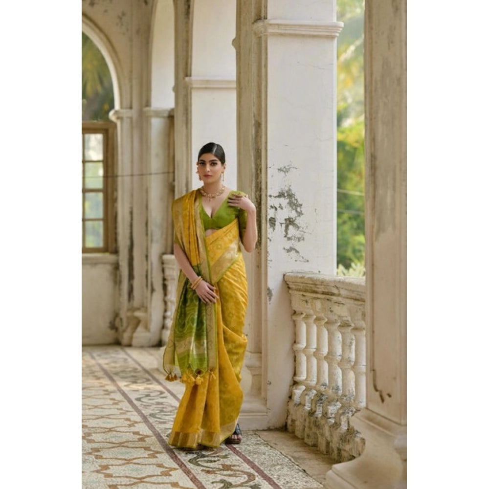 Seduva Women's Silk_Blend Ethnic Ikat Pattern Saree With Unstitched Blouse 5.5Mtr (Yellow)