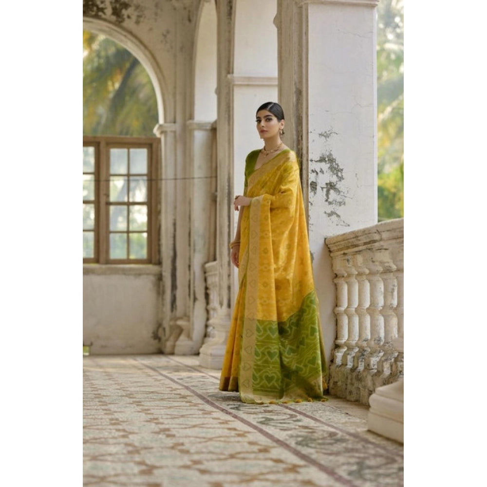 Seduva Women's Silk_Blend Ethnic Ikat Pattern Saree With Unstitched Blouse 5.5Mtr (Yellow)
