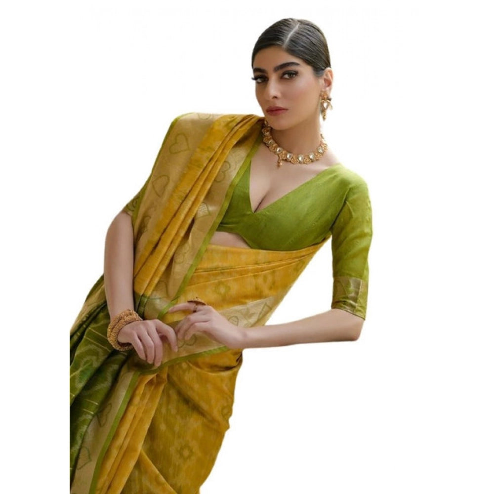 Seduva Women's Silk_Blend Ethnic Ikat Pattern Saree With Unstitched Blouse 5.5Mtr (Yellow)