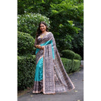 Seduva Women's Faux_Tussar Ethnic_Print Saree With Unstitched Blouse 5.5Mtr (Aqua_Blue)