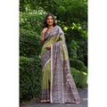 Seduva Women's Faux_Tussar Ethnic_Print Saree With Unstitched Blouse 5.5Mtr (Olive)