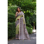 Seduva Women's Faux_Tussar Ethnic_Print Saree With Unstitched Blouse 5.5Mtr (Olive)