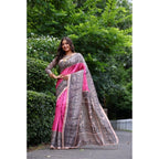 Seduva Women's Faux_Tussar Ethnic_Print Saree With Unstitched Blouse 5.5Mtr (Pink)