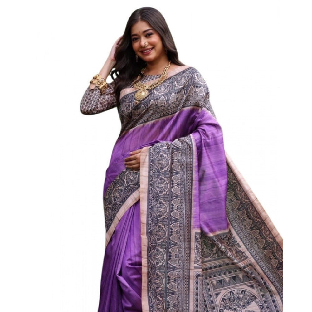 Seduva Women's Faux_Tussar Ethnic_Print Saree With Unstitched Blouse 5.5Mtr (Purple)