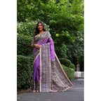 Seduva Women's Faux_Tussar Ethnic_Print Saree With Unstitched Blouse 5.5Mtr (Purple)