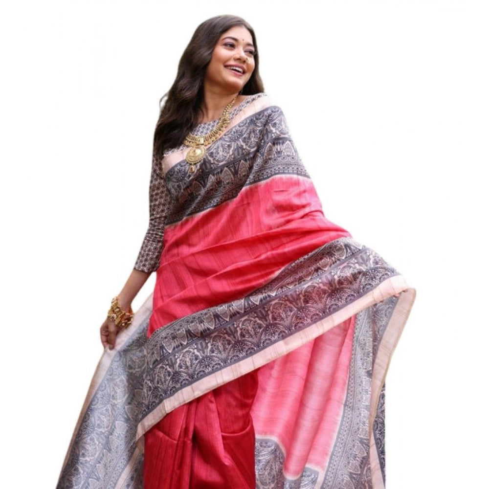 Seduva Women's Faux_Tussar Ethnic_Print Saree With Unstitched Blouse 5.5Mtr (Red)