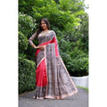 Seduva Women's Faux_Tussar Ethnic_Print Saree With Unstitched Blouse 5.5Mtr (Red)