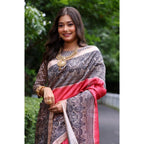 Seduva Women's Faux_Tussar Ethnic_Print Saree With Unstitched Blouse 5.5Mtr (Red)