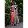 Seduva Women's Faux_Tussar Ethnic_Print Saree With Unstitched Blouse 5.5Mtr (Rust)