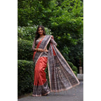 Seduva Women's Faux_Tussar Ethnic_Print Saree With Unstitched Blouse 5.5Mtr (Rust)