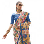 Seduva Women's Faux_Tussar Kalamkari_Print Saree With Unstitched Blouse 5.5Mtr (Blue)