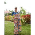 Seduva Women's Faux_Tussar Kalamkari_Print Saree With Unstitched Blouse 5.5Mtr (Blue)