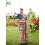 Seduva Women's Faux_Tussar Kalamkari_Print Saree With Unstitched Blouse 5.5Mtr (Blue)