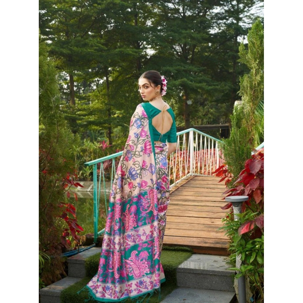 Seduva Women's Faux_Tussar Kalamkari_Print Saree With Unstitched Blouse 5.5Mtr (Green)