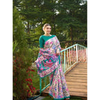 Seduva Women's Faux_Tussar Kalamkari_Print Saree With Unstitched Blouse 5.5Mtr (Green)