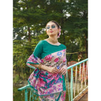 Seduva Women's Faux_Tussar Kalamkari_Print Saree With Unstitched Blouse 5.5Mtr (Green)