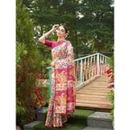 Seduva Women's Faux_Tussar Kalamkari_Print Saree With Unstitched Blouse 5.5Mtr (Pink)